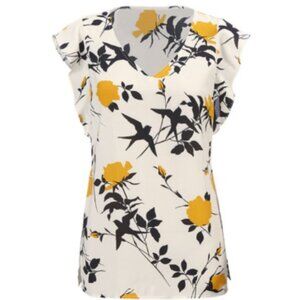 White and yellow floral blouse